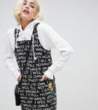 The Simpsons X Asos Design All Over Print Denim Pinafore Dress - Black