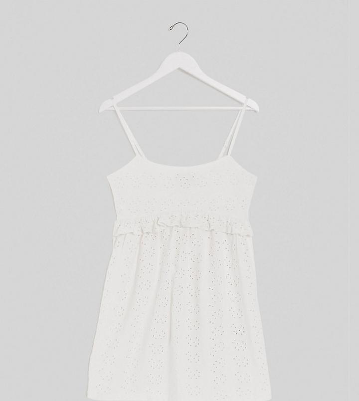 Asos Design Tall Strappy Broderie Smock Dress In White