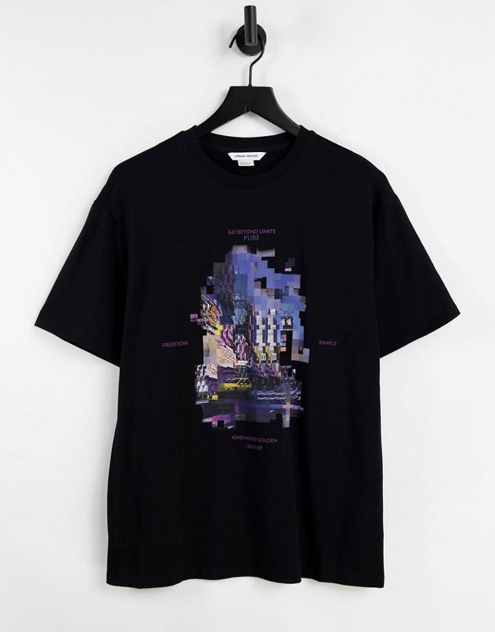 Urban Revivo Digital Print Oversize T-shirt In Black