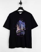 Urban Revivo Digital Print Oversize T-shirt In Black