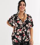 Simply Be Twist Knot Front Blouse In Floral Print-multi