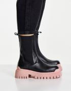 Topshop Ace Leather Chunky Chelsea Boot In Black And Peach-multi