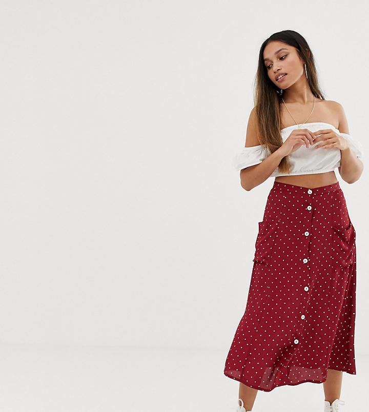 Miss Selfridge Petite Midi Skirt With Button Down In Polka Dot-multi