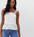 Parisian Tall Button Front Cami Top In Broderie Anglaise - White