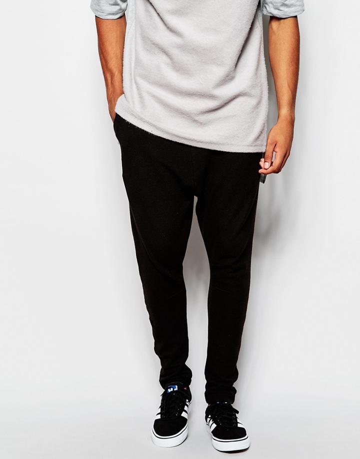 Asos Drop Crotch Joggers In Pique Fabric - Black