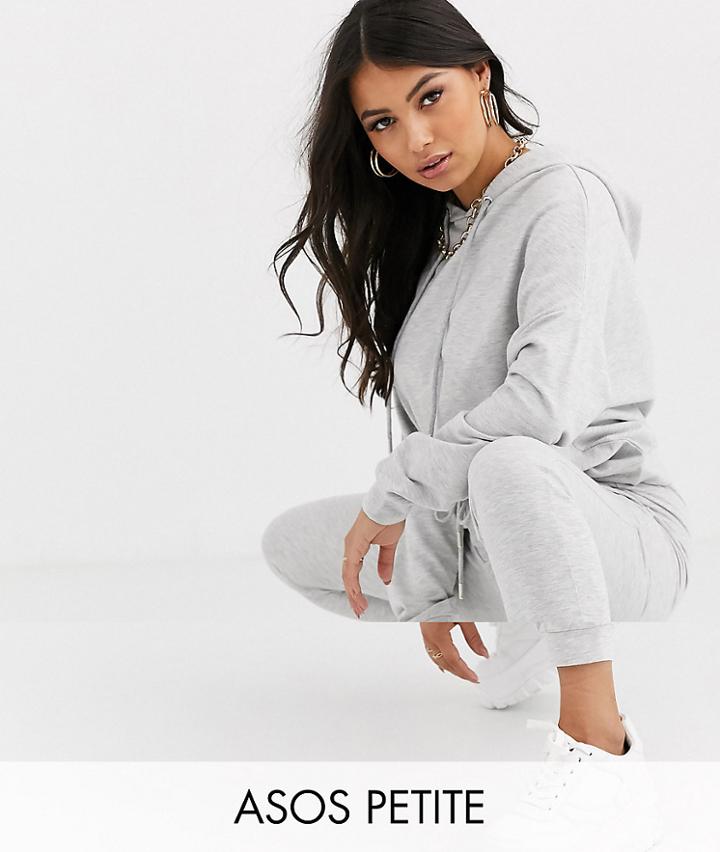Asos Design Petite Tracksuit Hoodie / Slim Jogger With Tie In Organic Cotton-black