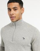 Ps Paul Smith Zebra Logo Half Zip Sweater In Light Gray-grey