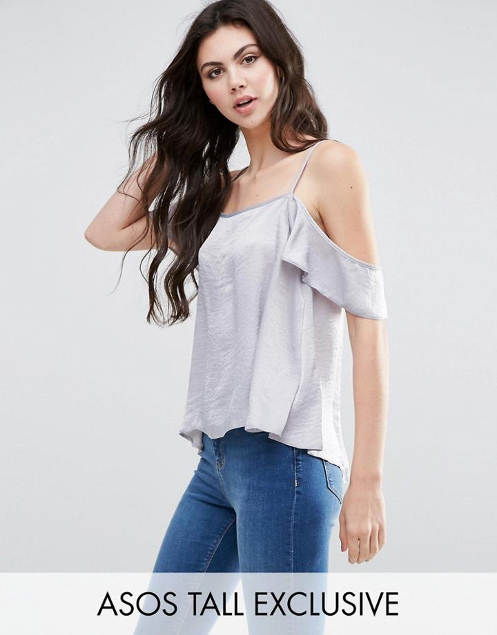 Asos Tall Cold Shoulder Flutter Sleeve Cami Top - Silver