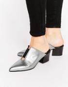 Asos Sweetness Leather Pointed Mules - Silver