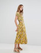 Monki Ditsy Floral Print Midi Skirt - Yellow
