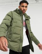 Tommy Hilfiger Hooded Stretch Puffer Jacket In Khaki Green