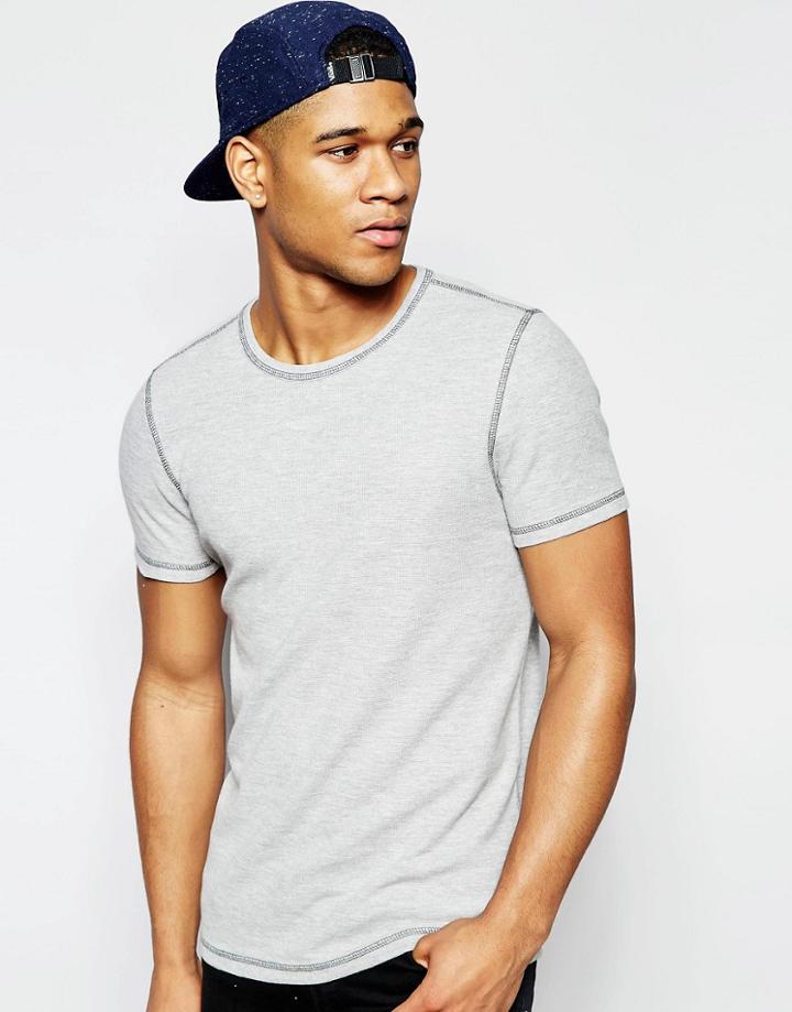 Asos Muscle T-shirt In Fine Waffle With Contrast Flatlock In Gray - Gray Marl