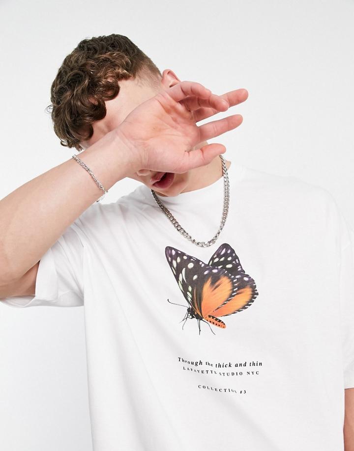 Asos Design Oversized T-shirt In White With Front Butterfly & Text Print