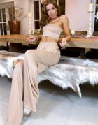 Asos Luxe Lounge Wide Leg Pants In Beige-neutral