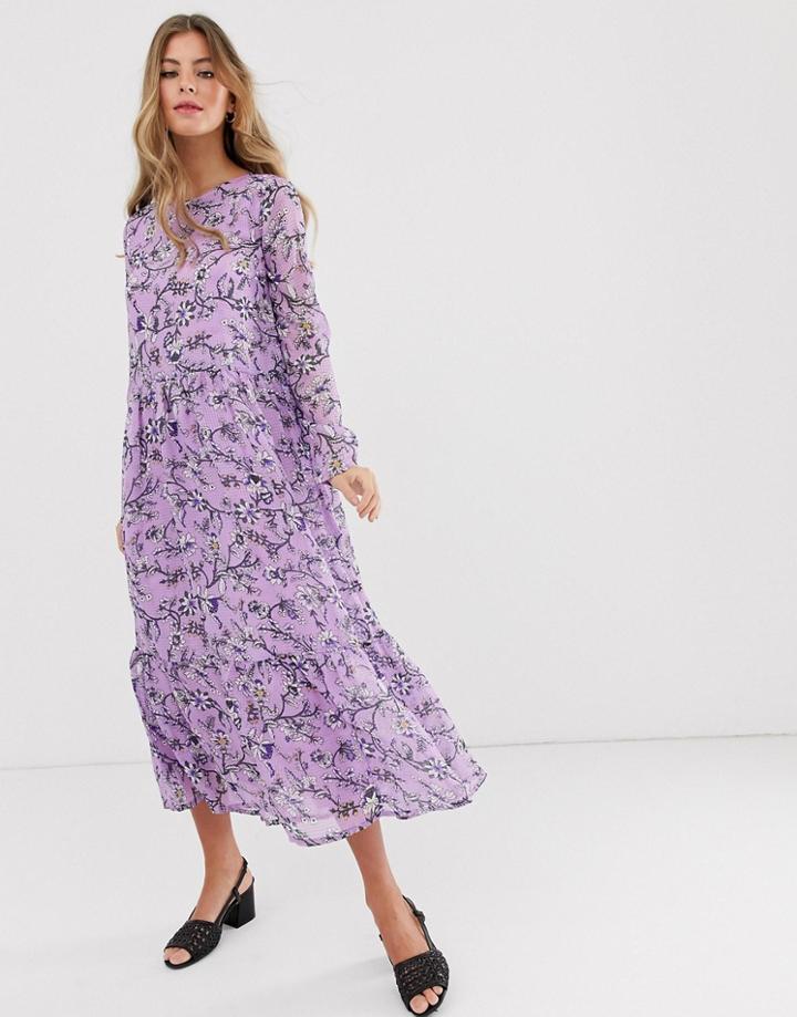 Pieces Floral Maxi Dress-purple