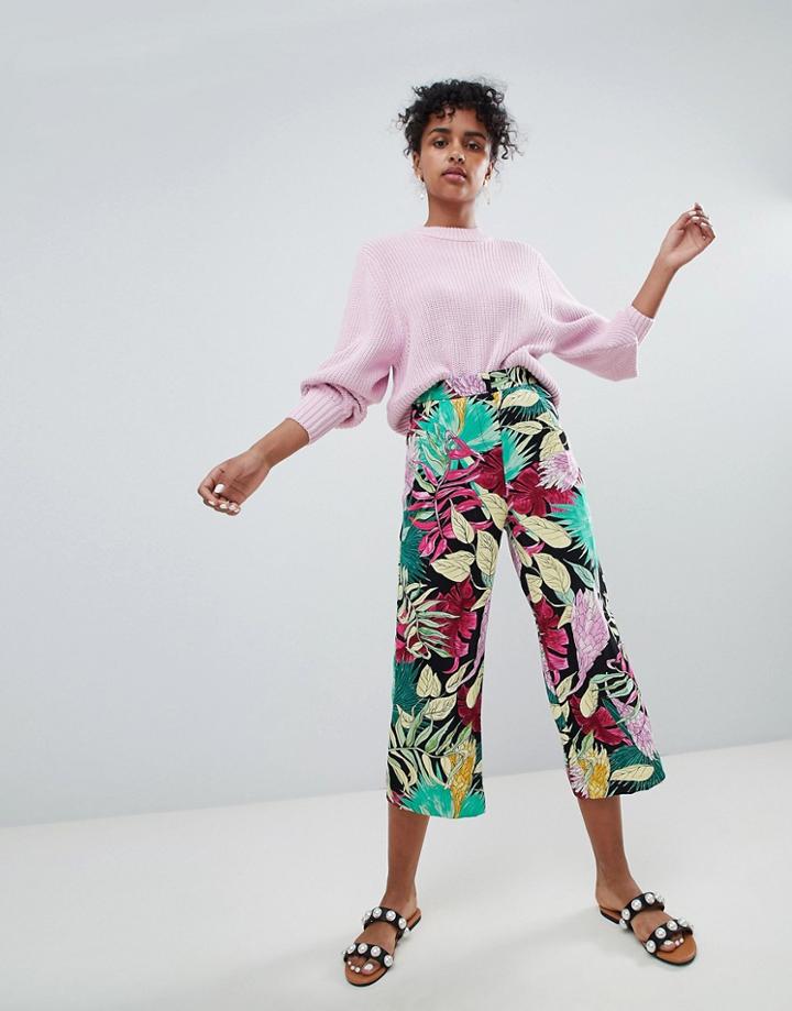 Monki Wide Leg Foral Print Pants - Multi