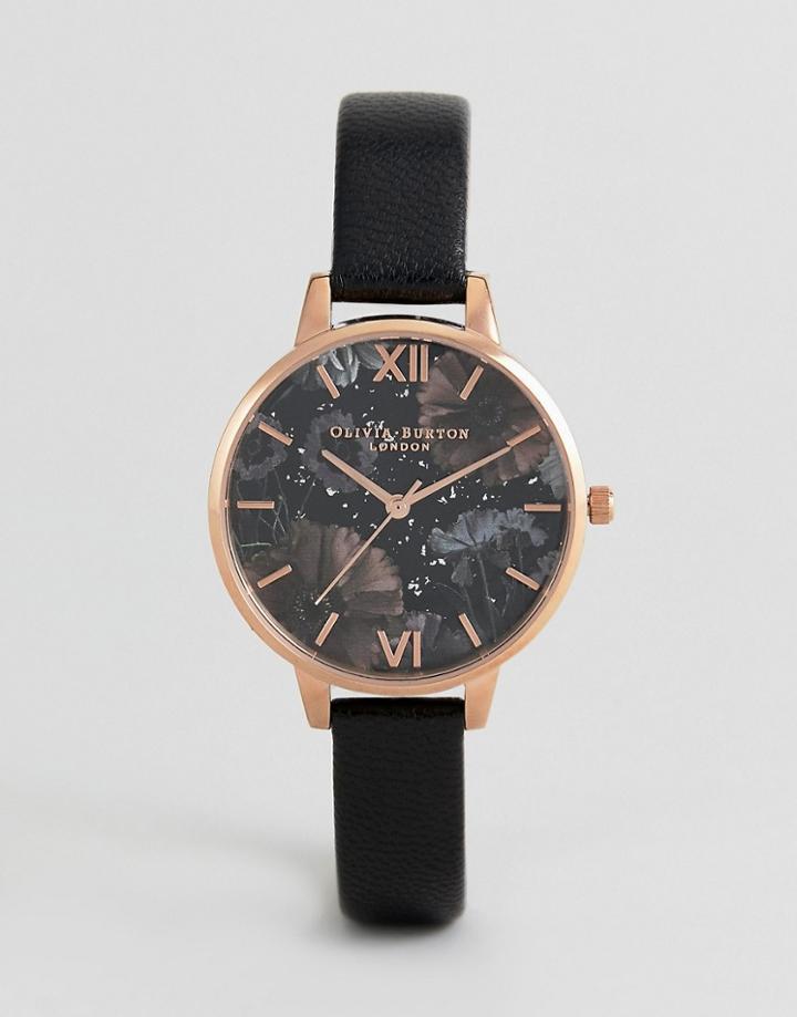 Olivia Burton Ob16gd22 Celestial Leather Watch In Black - Black
