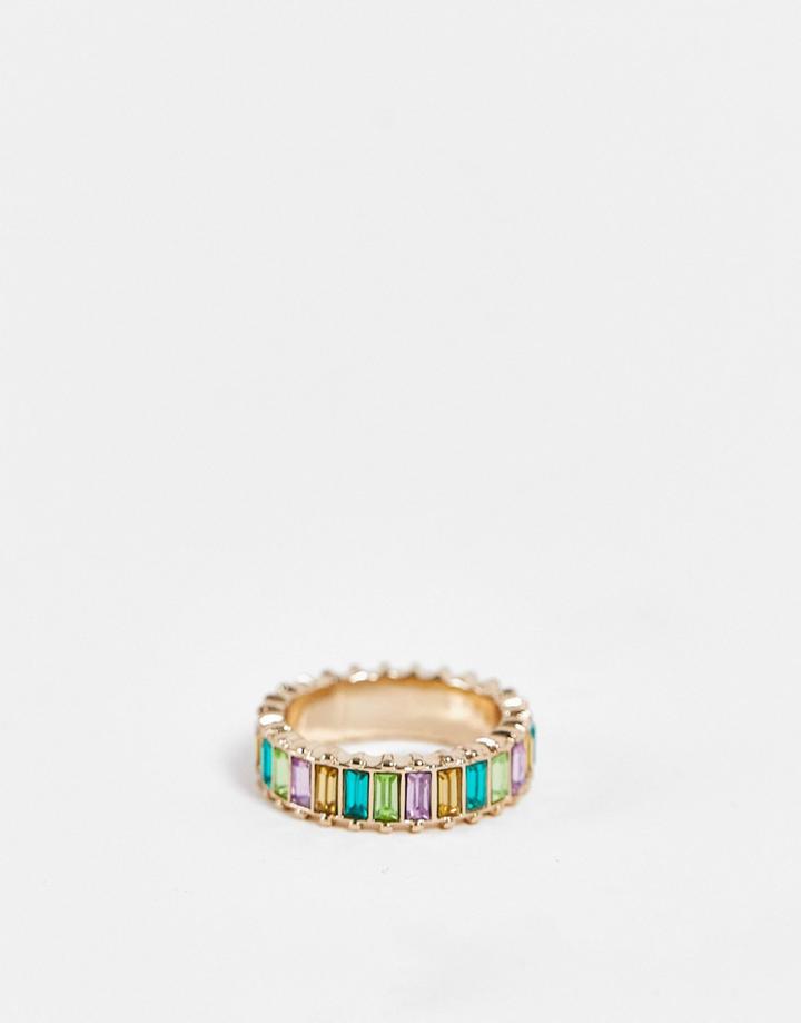 Topshop Pastel Rainbow Crystal Ring In Gold-multi