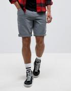 Asos Denim Shorts In Stretch Slim Light Blue With Abrasions - Blue