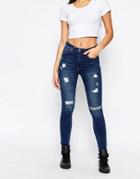 Missguided Distressed Patch Skinny Jean - Vintage Blue
