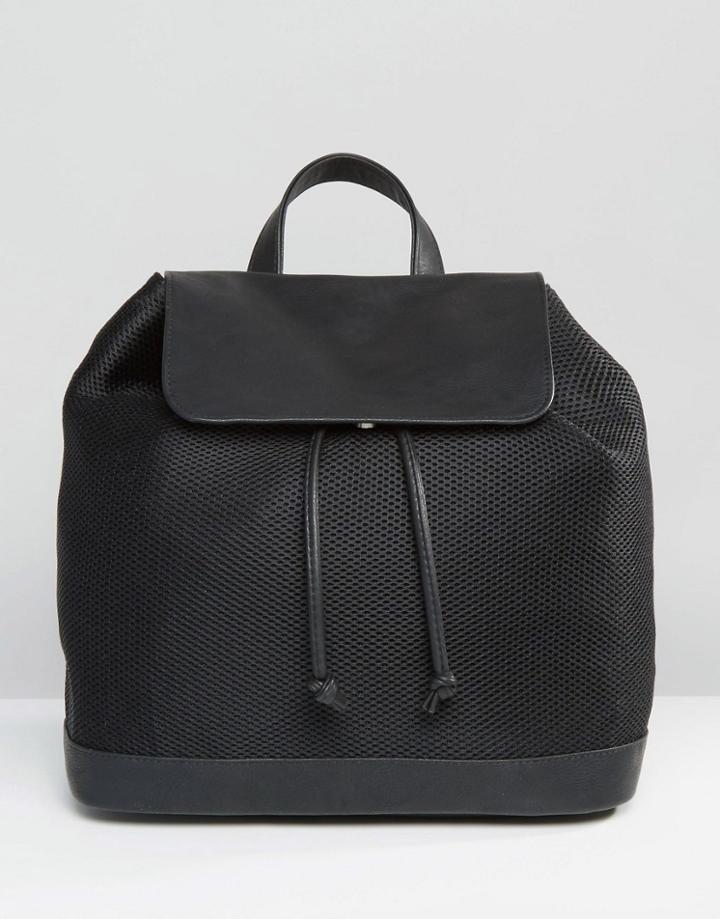Pieces Mesh Backpack With Foldover Top - Black