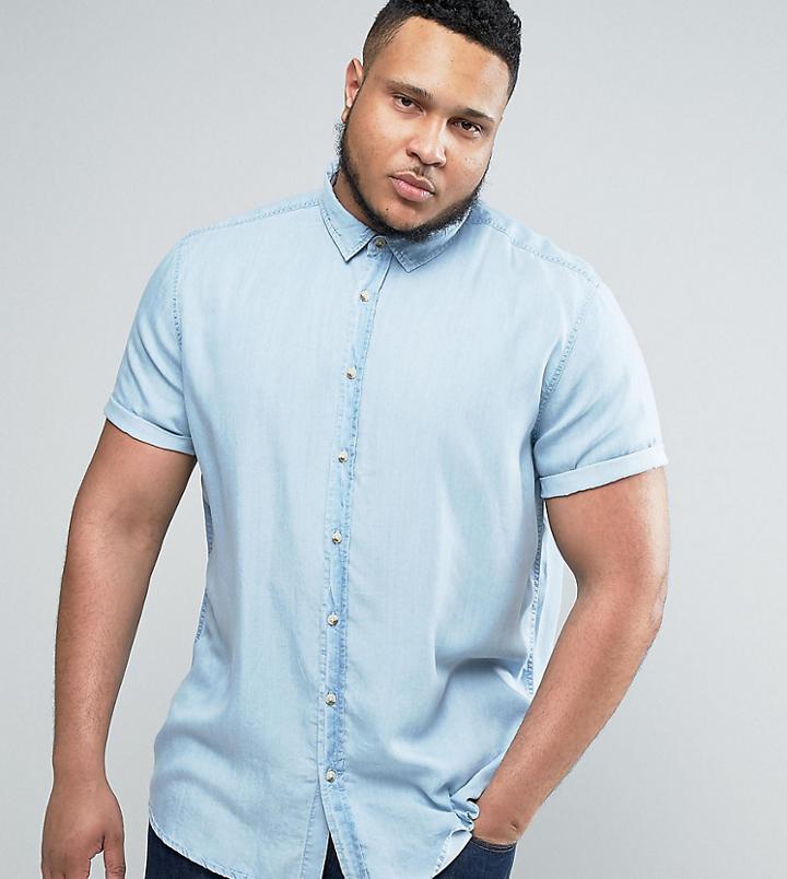Asos Plus Regular Fit Drapey Denim Shirt - Blue