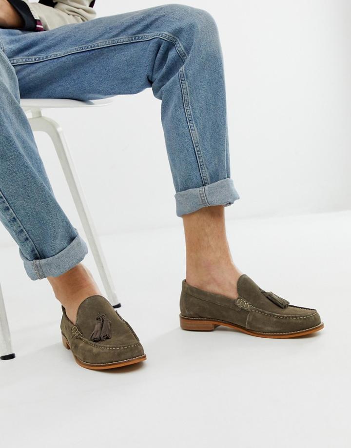 Base London Tempus Tassel Loafer In Gray Suede - Gray