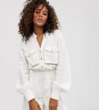 Asos Design Tall Button Front Casual Textured Tie Waist Utility Romper With Pocket Detail - White