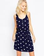 Y.a.s Polka Dot Drawstring Waist Dress - Navy Blazer