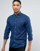 Celio Long Sleeve Regular Fit Button Down Chambray Shirt - Navy