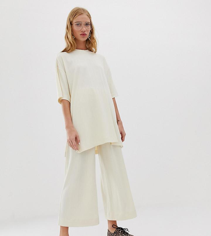 Monki Two-piece Ribbed Wide Leg Pants In Off White - White