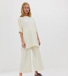 Monki Two-piece Ribbed Wide Leg Pants In Off White - White