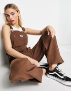 Monki Denim Overalls With Cherry Motif In Brown