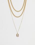 Asos Design Layered Necklace Pack With Chain And Arrow Charm In Gold - Gold