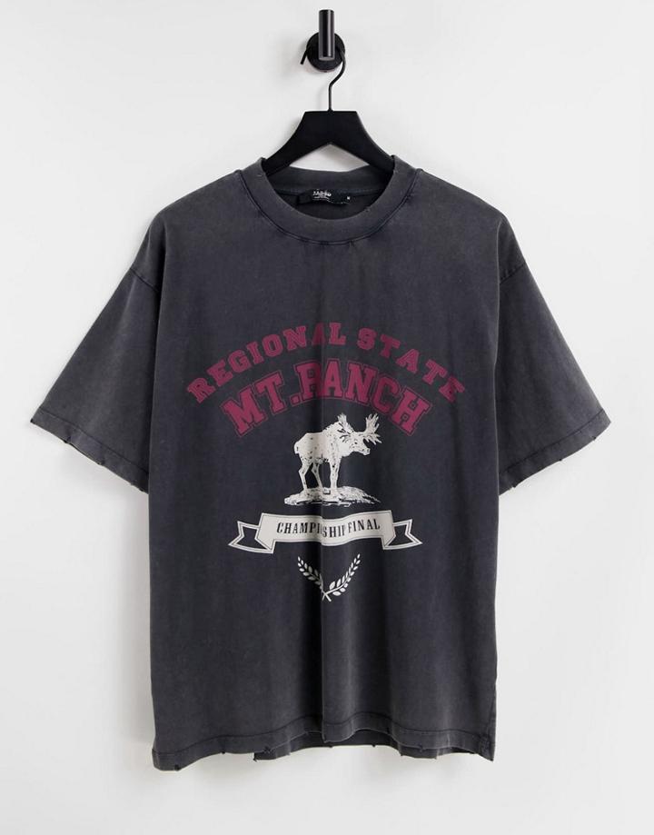 Jaded London Oversized T-shirt In Brown With Moose Print
