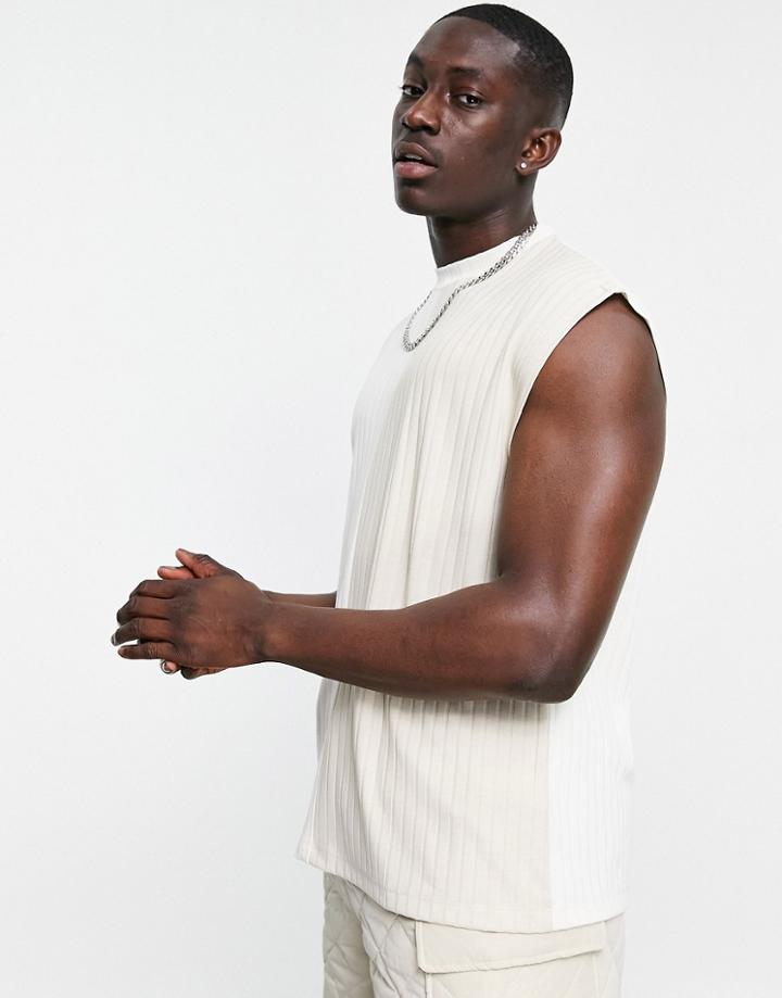Asos Design Oversized Tank In Tonal Beige Rib-brown