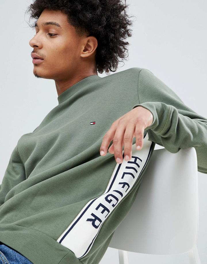 Tommy Hilfiger Side Tape Logo Crewneck Sweatshirt In Green - Green