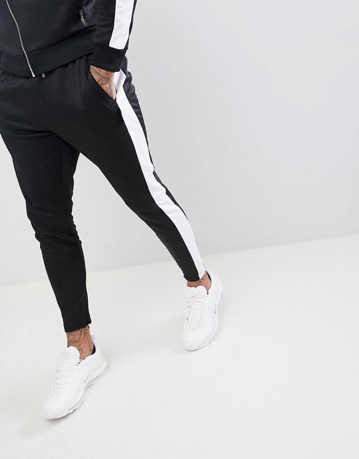 The Couture Club Muscle Fit Skinny Joggers In Black With Side Stripe - Black