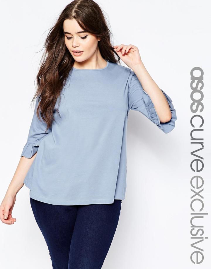 Asos Curve T-shirt With Frill Sleeve - Blue