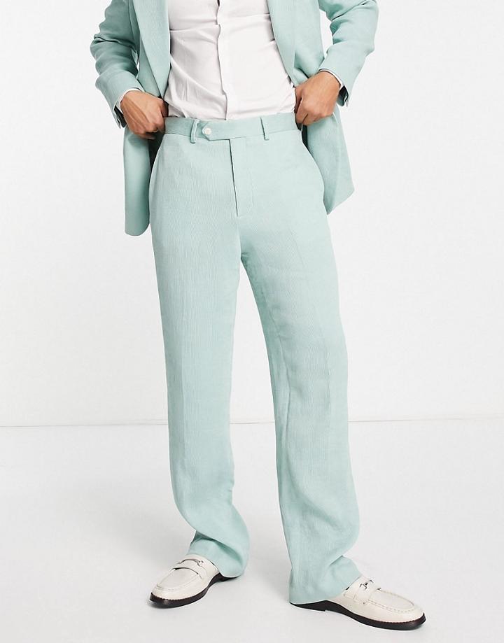 Asos Design Wide Leg Suit Pants In Mint Green Plisse