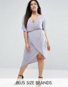 Club L Plus Asymmetric Dress With Flutter Sleeves - Purple