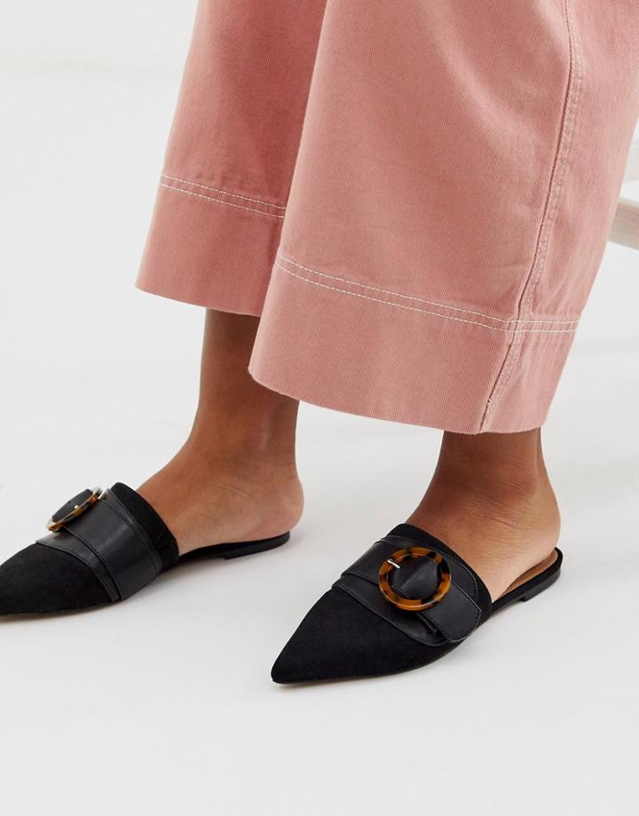 Asos Design Limit Buckle Pointed Mules In Black - Black