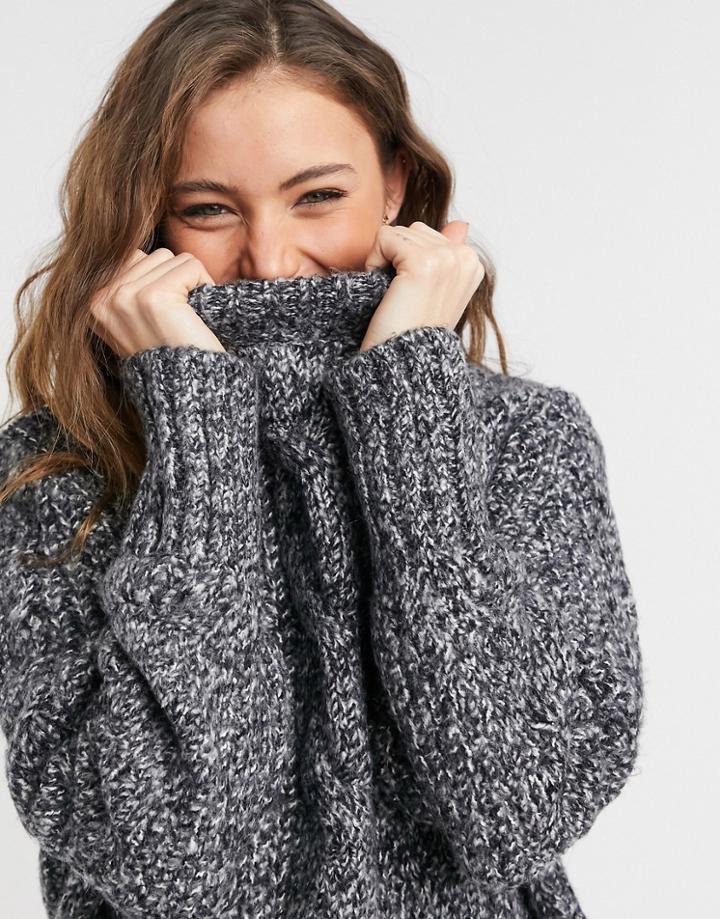 Topshop Cable Crew Neck Sweater In Mono-black