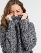 Topshop Cable Crew Neck Sweater In Mono-black