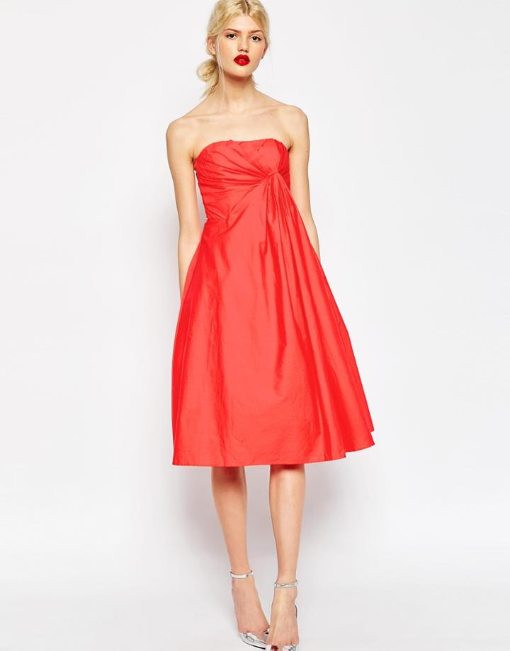 Asos Premium Extreme Fold Midi Prom Dress - Hot Red