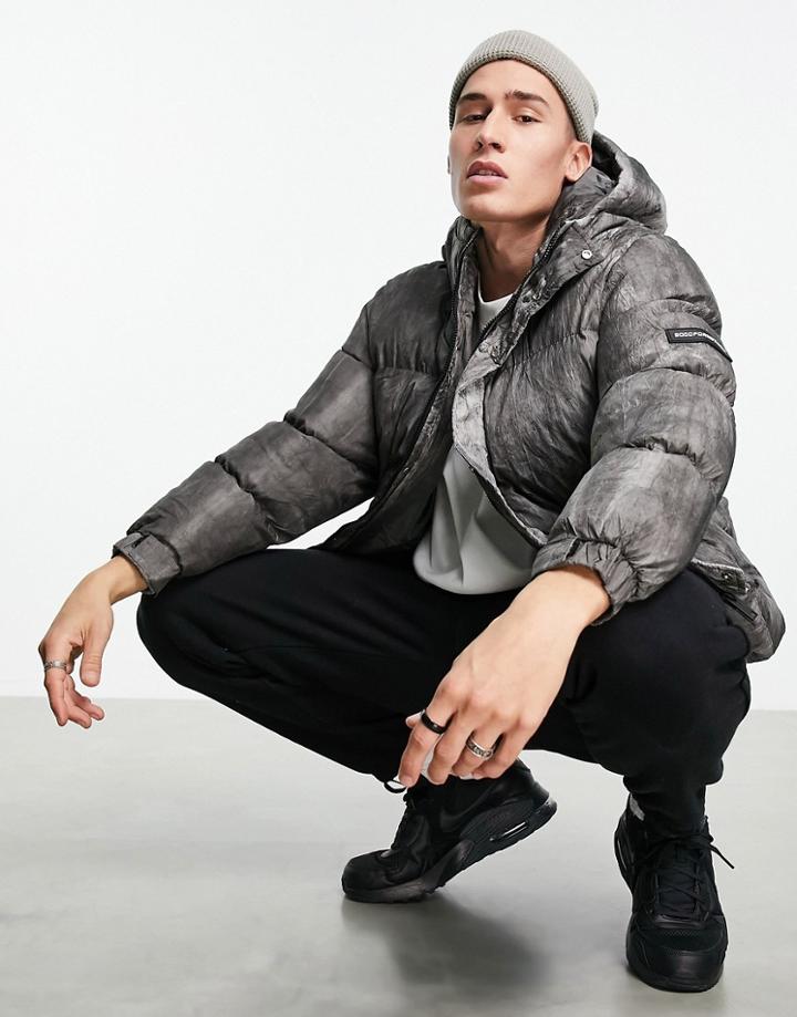 Good For Nothing Boxy Puffer Jacket In Gray Pigment Print-black