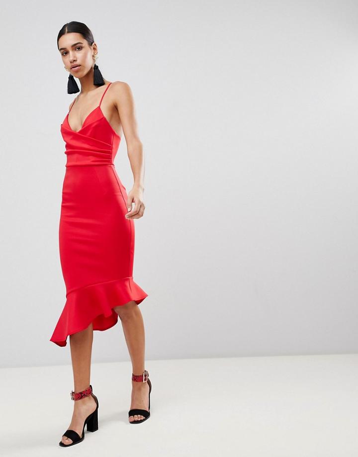 Asos Scuba Cami Pephem Midi Dress-red