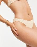 Missguided Crinkled Boomerang Bikini Bottoms In Cream-white