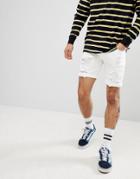 Asos Design Denim Shorts In Skinny White With Heavy Rips - White
