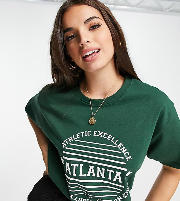Daisy Street Relaxed T-shirt With Atlanta Print-green